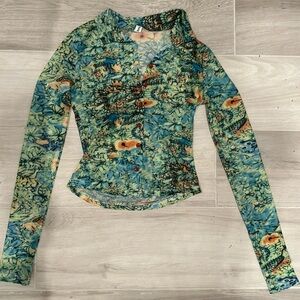 Colorful Mesh Long Sleeve Button Top